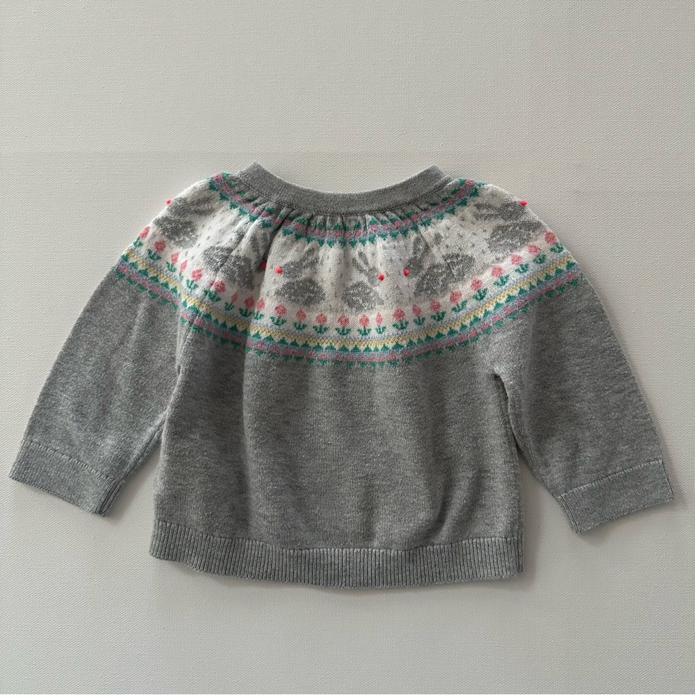 Baby Boden 0-3 Months Bunny Floral Sweater Gray Easter Spring - Picture 5 of 6